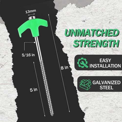 LOZAGU 6-Pack Screw in Tent Stakes Heavy Duty, 8”Drill in Style Ground Anchor Pegs with Hex Nut Driver. (6-Pack Tent Stakes)