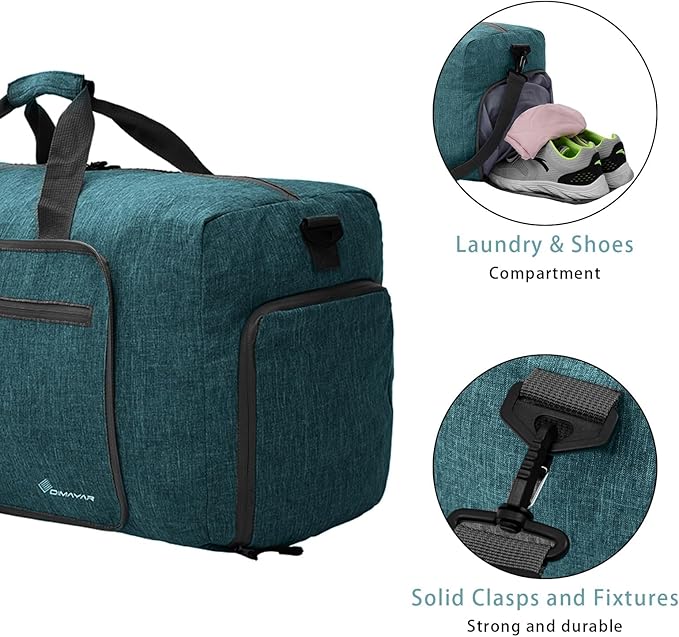 Dimayar 85L Travel Duffle Bag for Men Women - Foldable Duffel Bag with Shoes Compartment - Overnight Bags Waterproof & Tear Resistant(Green)