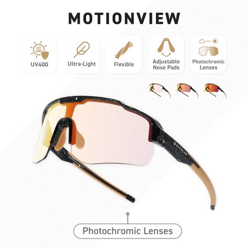 EYEGLAD MOTIONVIEW Sports Photochromic Sunglasses Outdoor UV400 Men Women Cycling Surfing Running Fishing Baseball Softball Sports (Universe Red)