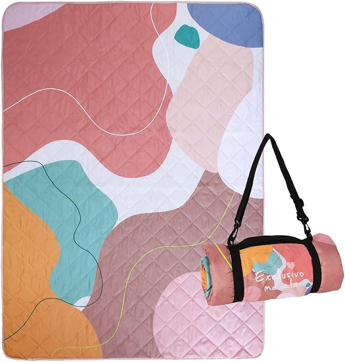 Exclusivo Mezcla Waterproof Picnic Blanket 60x80 Inches Large Multicolor Floral Polyester Sandproof Modern Camping Blanket