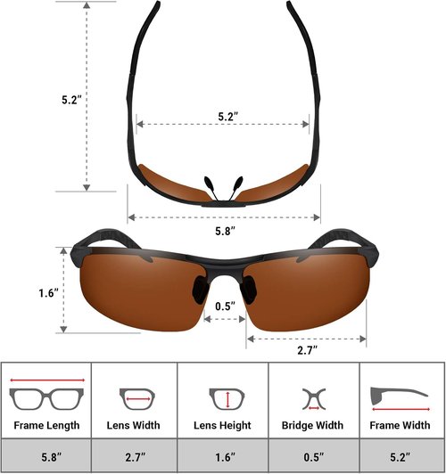 BLUPOND Polarized Sports Sunglasses for Men - Daytime Anti-Glare Copper TAC Lens - Metal Semi-Rimless Frame - Driving Fishing Shooting - Knight Visor