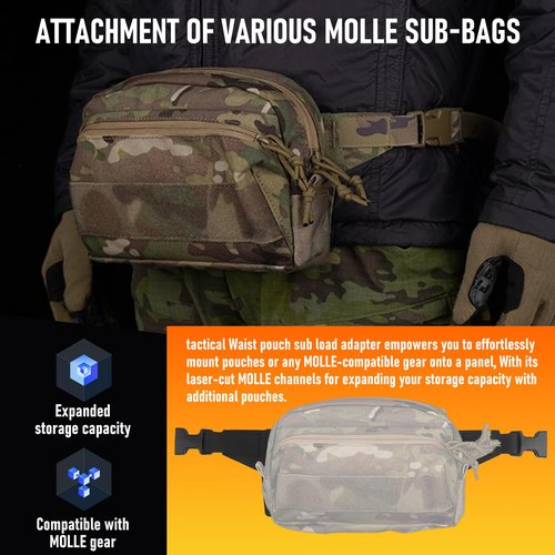 BShasrlim Tactical Fanny Pack Sub Load Adapter - Fanny Sub Load Adapter Panel with Universal Molle Compatibility for EDC Sling Bag Waist Belt Extension - DIY Waist Pouch Carrying Platform (Black)