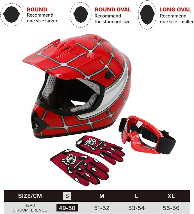 TCT-MOTORPARTS DOT Youth Kids Motorcycle Four Wheeler Riding Racing Helmets Motocross ATV Helmets Offroad Street Dirt Bike Go-Kart BMX MX Full Face Helmet Red Spider Samll Size