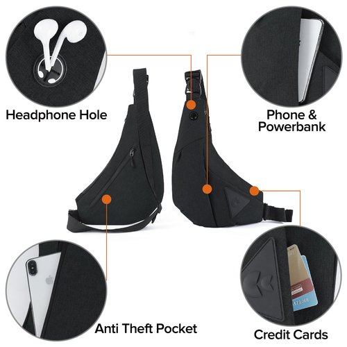 MAYMOONER Men Small Sling Shoulder Crossbody Bag, Lightweight Anti-theft One Strap Casual Chest Bag Slim Backpack for Outdoor Walking Trip Hiking Biking Fits Up to 8.3 inch iPad Mini (Black)