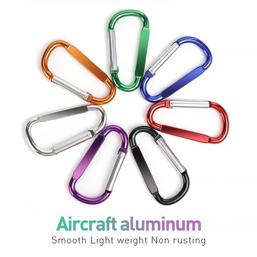 Foweroty Carabiner Clip, 3" Aluminum Clips D Ring Shape Carabiner, Key Chain with Key Ring Keychain Hook (A2-Silver)