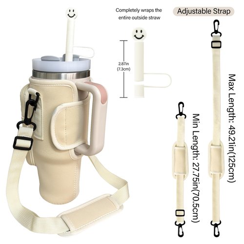 BERITNI Water Bottle Holder with Adjustable Strap Compatible for Stanley 40oz Tumbler with Handle, Initial M Water Bottle Carrier Bag with Phone Pocket for Stanley Cup Accessories
