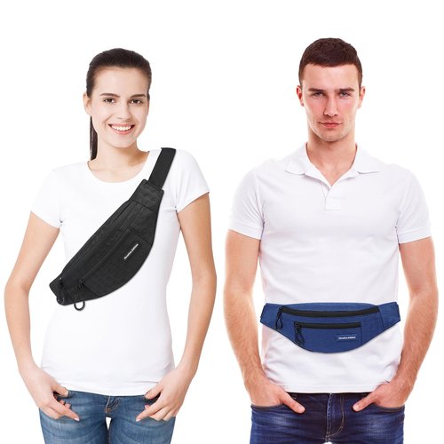 Ultra-light Crossbody Fanny Pack for Women Men Waist Belt Bag with 3 Zippered Pockets for Hiking, Running, Cycling, Outing (Navy Blue)