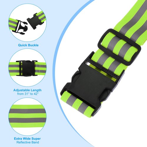 PATIKIL Adjustable Reflective Running Belt 1.9 Inch, 2 Pcs Glow Pt Belt Sash for Cycling Walking Motorcycle Gear, Green