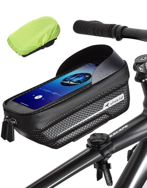 whale fall Quick Release Bike Frame Bag with Hard Shell, Waterproof Phone Mount with 0.25mm Touchscreen, Detachable Cycling Bag for Phones up to 6.9", Fits Road & Mountain Bikes