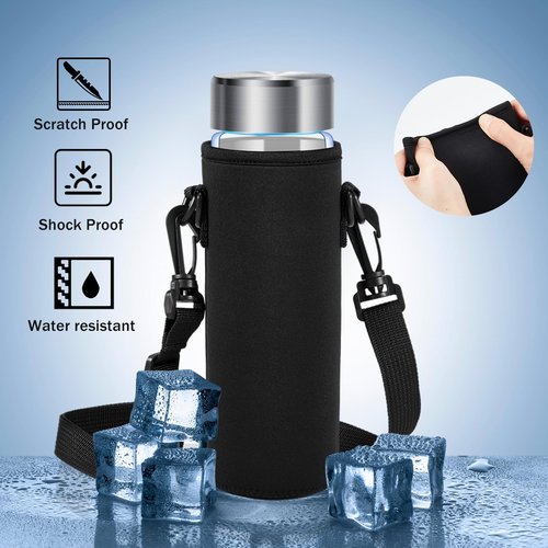 FillTouch 2 Pack Insulated Neoprene Water Bottle Holder Carrier with Adjustable Strap - Hands Free Sling Bag for 17oz/500ml Standard Bottles for Walking, Gym, Hiking, Commuting
