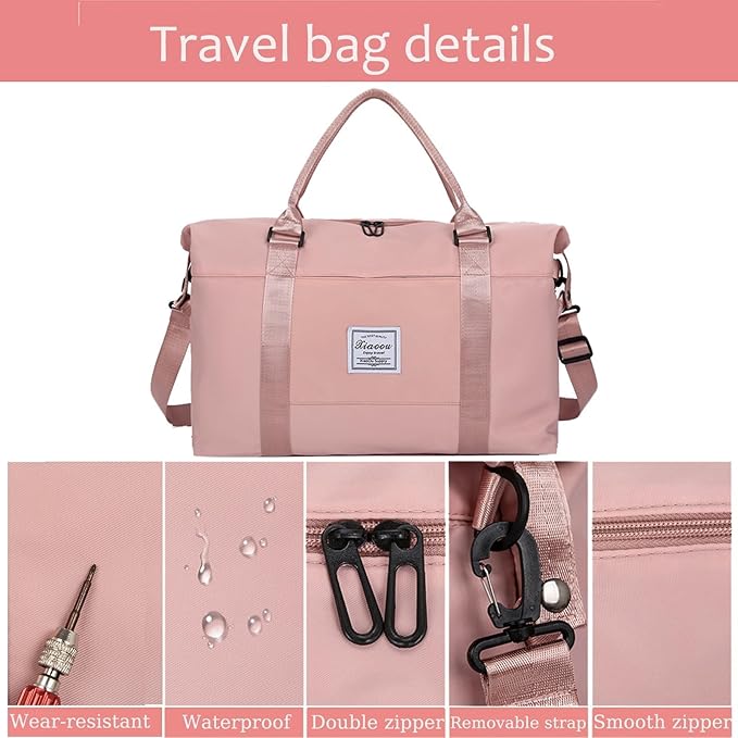 KARRESLY Travel Duffel Bag for Women,Shoulder Weekender Overnight Bag Sports Gym Tote Bag,Waterproof(Wine Red) free size