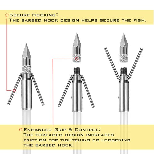 LEANPRO 6 Pack Bowfishing Arrows 32 inch with Broadheads & Safty Slides Luminous Bow Fishing Arrows for Compound Bow Recurve Bow Fishing Hunting (02)