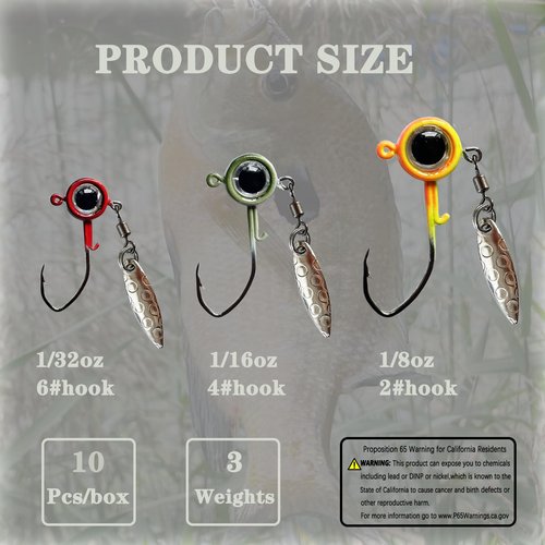 Fish Corner Crappie Jigs Underspin Jig Heads 3D Eyes Crappie Jig Heads Fishing Jig Heads for Crappie Bluegill 10 Packs 1/32oz