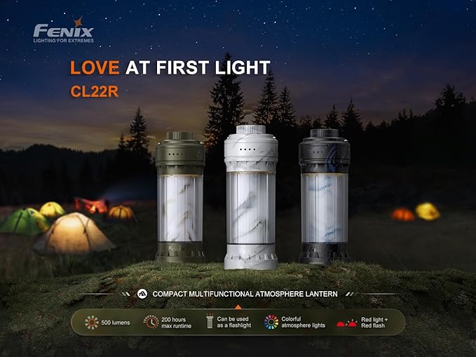 Fenix CL22R 500 Lumen Compact Lantern, USB-C Rechargeable and Multifunctional with Red Light and Colorful Ambient Lights for Camping, Hiking, Fishing (Wild Green)