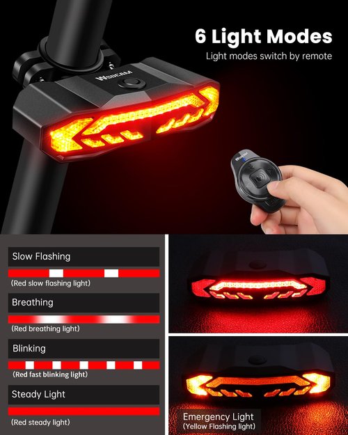 WSDCAM Smart Bike Light Set with Remote Control, Bike Tail Light with Turn Signals and Brake Light Bike Alarm Horn, Bike Headlight for Night Riding, Rechargeable Bicycle Lights Front and Rear