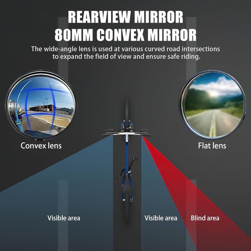 Bike Mirror, Bicycle Cycling Rear View Safe Mirrors, Adjustable Rotatable Handlebars Mounted Plastic Convex Mirror for Mountain Road Bikes