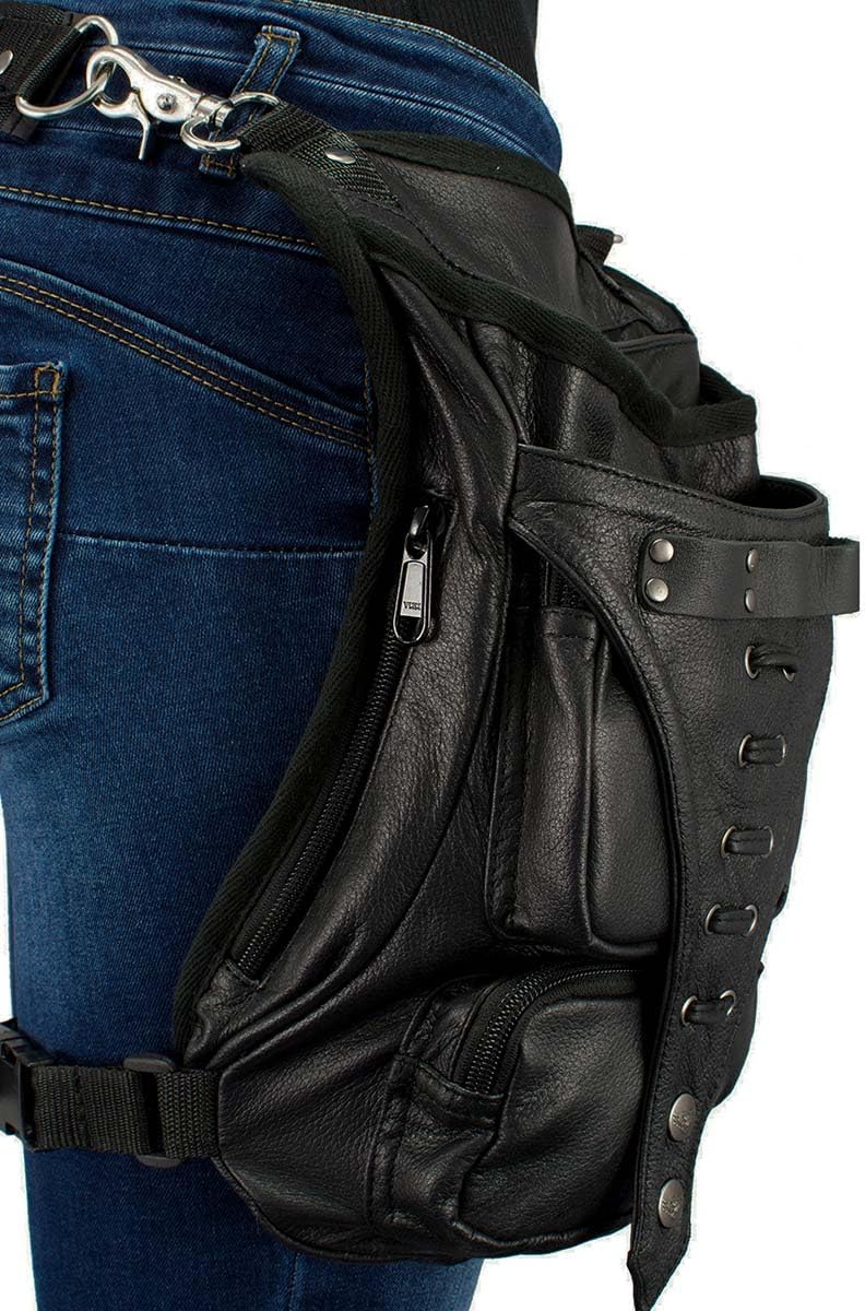 Milwaukee Leather MP8898 Black Leather Conceal and Carry Thigh Bag with Waist Belt