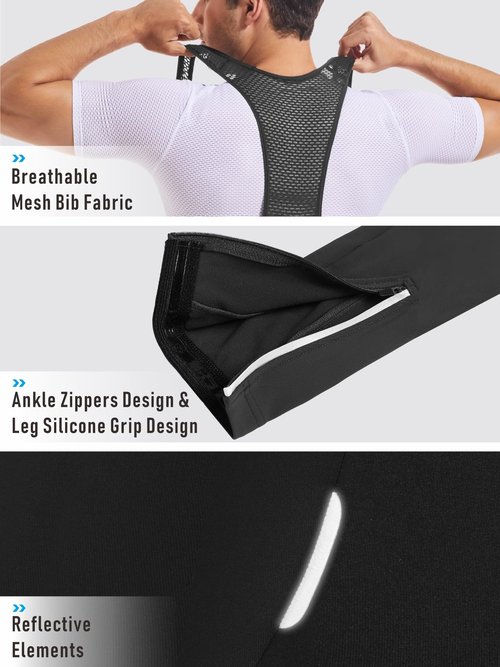 qualidyne Cycling Bib Tights for Men 4D Padded Winter Fleece-Lined Thermal Cold Weather Cycling Bib Pants with Pockets