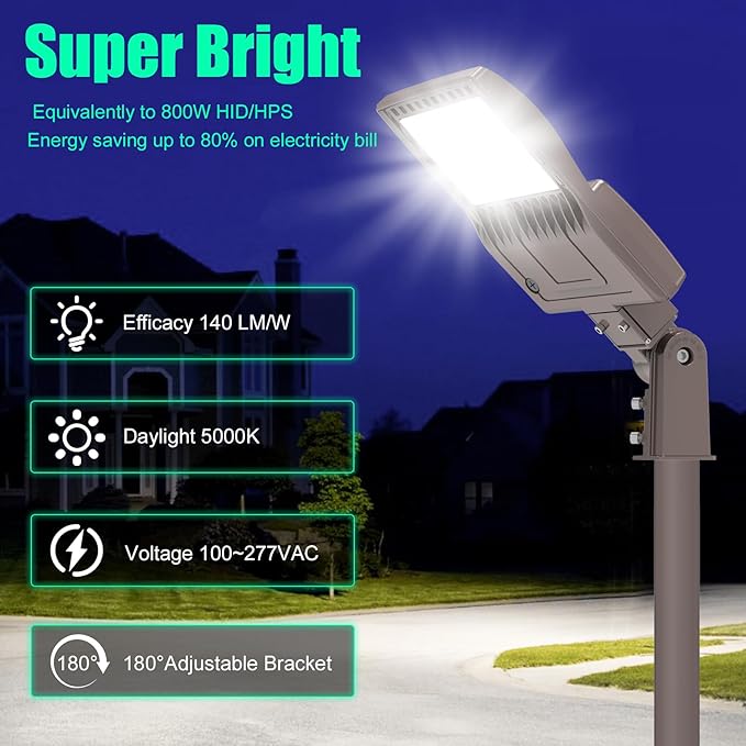 200W Parking Lot Lights Commercial Slip Fitter UL DLC Listed 28000LM IP65 5000K Area Street LED Shoebox Pole Light 100-277VAC Input Brown, LED Sport Court Light Outdoor