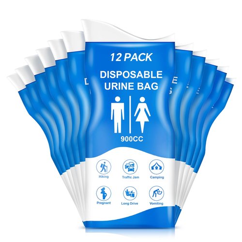 Xeiophoy Urine Bag, 12PCS Disposable Pee Bags for Travel for Women Men, 900ML Emergency Urinal Bag and Vomit Bags, Portable Unisex Urinal Bags for Camping Hiking Traffic Jams, Pregnant, Patient, Kids