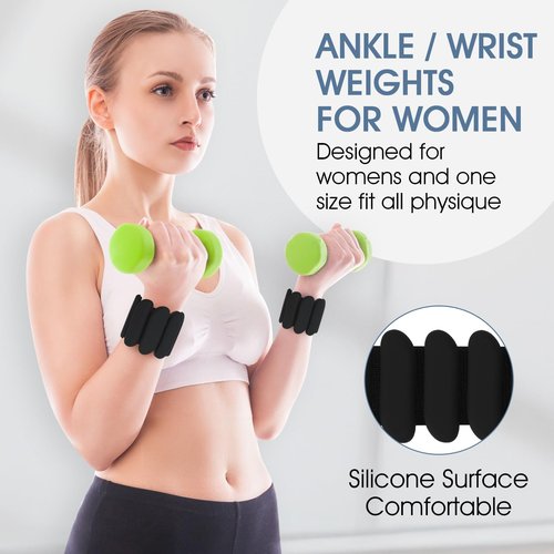 Wrist Weights, 2Pcs Wearable Wrist Ankle Weights for Women and Men, Adjustable Silicone Bracelets Suitable for Walking, Yoga, and Gym, Arm & Leg Workout, 2lb (Black)