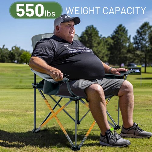 TIMBER RIDGE Oversized Folding Camping Chair for Adults, Support 550 LBS Heavy Duty with Cup Holder Side Pocket for Camping, Lawn, Picnic, Grey