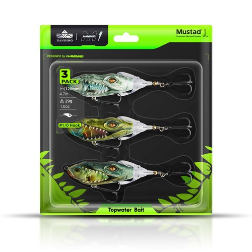 Handing Topwater Fishing Lure 3 Pieces Bass Fishing Lure with Mustad Hook, Lifelike Swimbait for Pike Catfish, for Anglers, 1/2oz, 3/4oz and 1oz