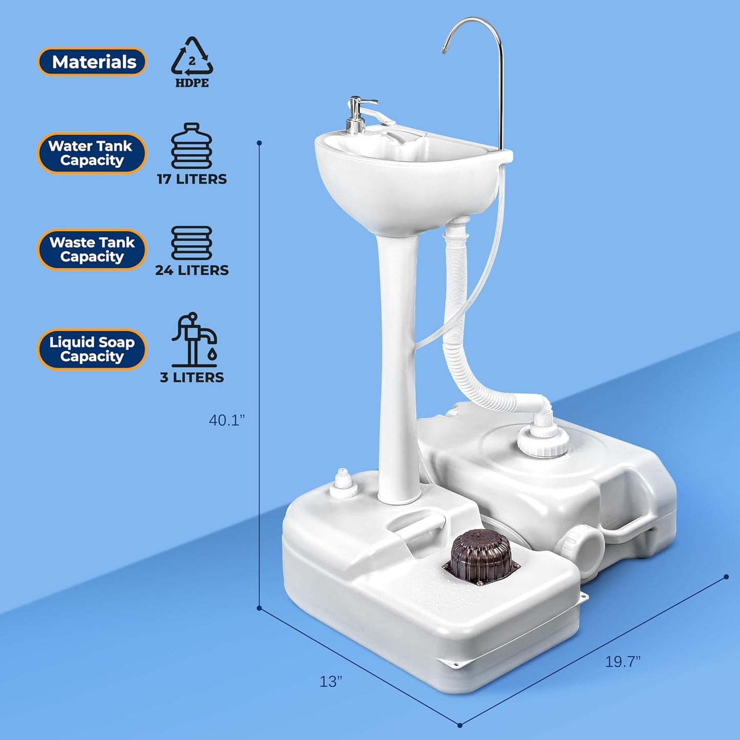 SereneLife Portable Camping Sink with 19L (5+ Gallon) Water Tank, Hands-Free Foot Pump, Soap Dispenser & Towel Holder, Compact Design with Carry Handle – Perfect for Camping, Worksites, Outdoors