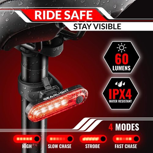 GearLight Rechargeable Bike Light, Bike Headlight and Tail Light Set, Powerful Front and Back Lights for Night Riding Safety, Night Riding Accessories, White Elephant Stocking Stuffer for Men
