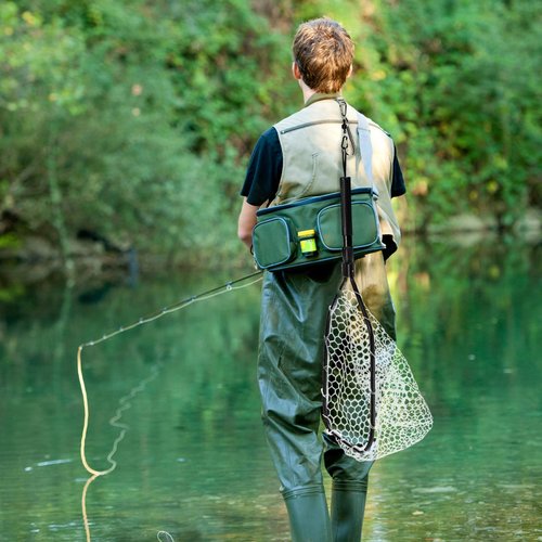 DEAYOU Fly Fishing Landing Net, Soft Rubber Mesh Bass Trout Net with Collapsible Handle and Magnetic Release, Folding Catch and Release Net for Freshwater, Fly Fishing Gear Accessories
