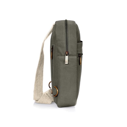 THE LABEL GAIA Adjustable Hemp Crossbody Sling Backpack | Stand Up Design | Shoulder Strap | Olive