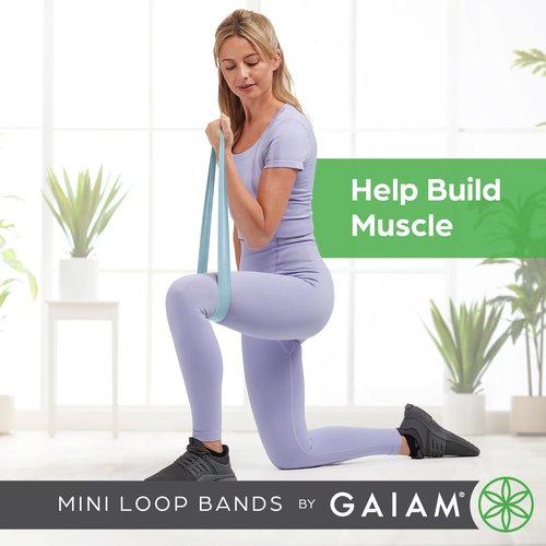 Gaiam Restore Mini Band Kit, Set of 3, Light, Medium, Heavy Lower Body Loop Resistance Bands for Legs and Booty Exercises & Workouts, 12" x 2" Bands