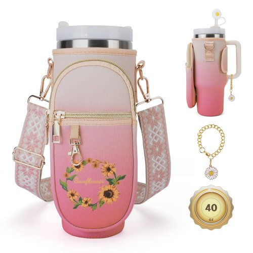 MEIITRUE Water Bottle Carrier Bag for Stanley 40 oz Tumbler with Phone Pocket Purses Water Bottle Holder with Adjustable Wide Strap
