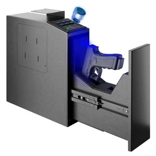 LotaTools Gun Safe, Biometric Pistol Safe Fingerprint Handgun, Mounted Single Gun Safe for Handgun with 3 Ways Quick Access, Bedside Handgun Safe for Nightstand, Bedroom, Desk, Wall, Dresser