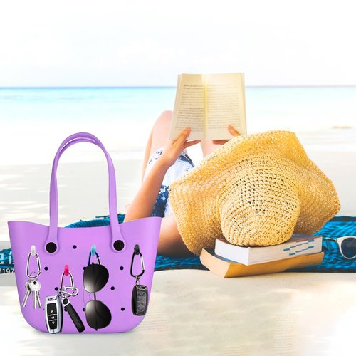 2 Set Hooks Set Accessories Compatible for Bogg Bag, Bogg Bag Accessories, Insert Carabiner Key Chain Holder Charms, Compatible for Small & Large Beach Bags (Rose Red)