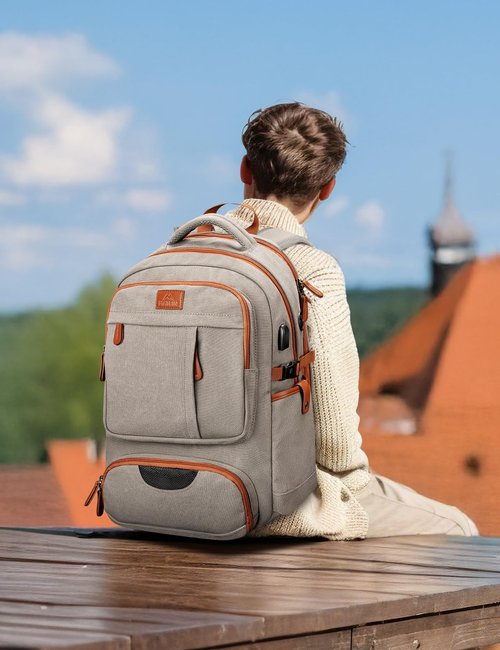 MATEIN Canvas Backpack for Men with Shoe Compartment, Large TSA Friendly Vintage Travel Backpack with USB Port, Anti-Theft RFID Pocket, Waterproof Wet Pocket