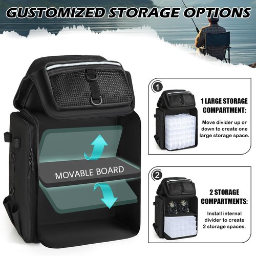 SLINRKE Fishing Backpack with Rod Holders - 45L Large Water-resistant Fishing Tackle Bag for Outdoor Camping Hiking Gear and Equipment, Bag Only (Black)