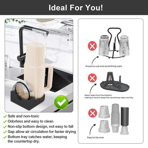 SISAYWEY Water Bottle Drying Rack, Silicone Tumbler Drying Rack, Baby Bottle Dryer Holder, Cup Dryer for Stanley 20/30/40 oz, Mugs, Glasses