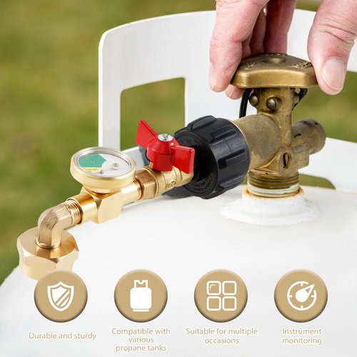 HJJWNDDNG Propane Refill Adapter, Fill 1 Pound Bottles from 20lb Tank, 90 Degrees L Shape Propane Regulator with Gauge and ON-Off Control Valve QCC1 Connection 1 lb. Tanks Propane Bottles
