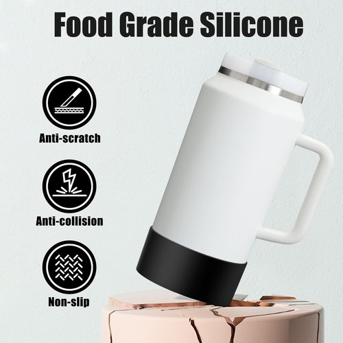 Diumepo Protective Silicone Boot Fit for Stanley 64 oz Quencher H2.0 FlowState/Simple Modern 50 oz Tumbler, Anti-Slip Bottom Sleeve Cover, Against Dents & Scratches (Black)