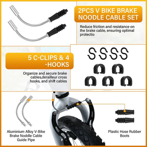 Lemecima 96pcs Bike Brake Cable Kit, Bicycle Shift Derailleur Cable Housing with End Caps, V Brake Noodle Cable, C-Clip, S-Hooks for Mountain BMX Road Bike