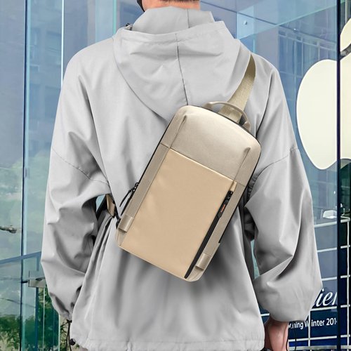 GEAMSAM Sling Bag for Men, Crossbody Bag Sling Shoulder Backpack Waterproof Lightweight Daypack Chest Bag for Work Travel, Perfect for Commute Daily Carry - Khaki