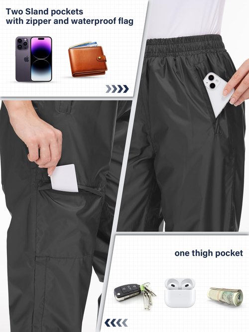 Women's Rain Pants Waterproof Hiking Pants Windproof Lightweight Rain Over Pants for Outdoor Golf Fishing Rainy Day,2090,Black,M