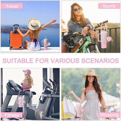 HATOTO Stanley Cup Accessories Set, Cute Kawaii Pom Pom Design Water Bottle Handle Strap, Silicone Boot, Charms for 30/40oz Tumble (Pink 1)