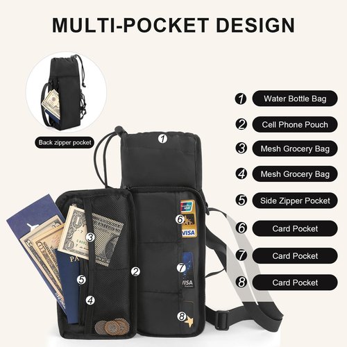 CONTAIL 2 in 1 Magnetic Water Bottle Carrier Bag for 30/40 oz Tumbler with Handle/no Handle,Bottle Pouch Holder with Adjustable Shoulder Strap,Multifunction Accessories Pocket&Carabiner