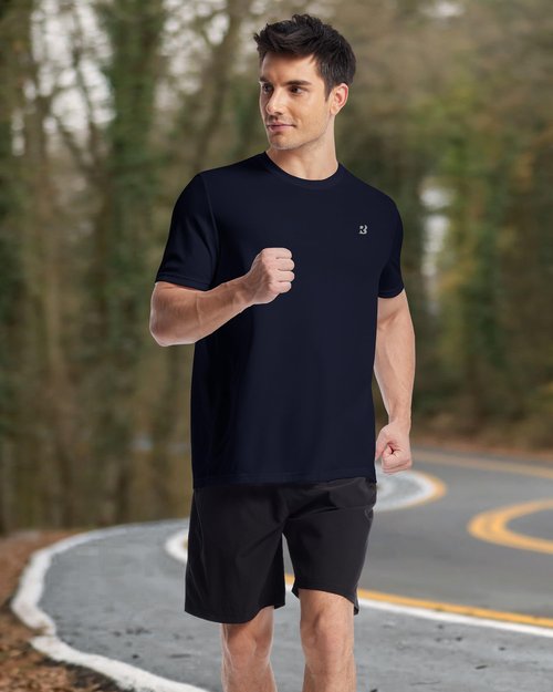 Roadbox Men's UPF 50+ Rash Guard Short Sleeve, Quick Dry UV Sun Protection SPF Swim Shirts, Moisture Wicking Athletic Workout Running T-Shirt for Water Sports Gym Navy Blue