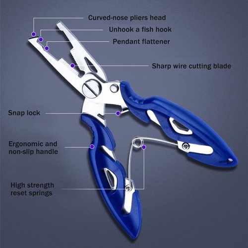 SIWRIOM Fishing Pliers, Stainless Steel Fish Hook Remover 2PCS, Multi-Function Fishing Line Cutter Split Ring Opener, Fishing Braid Scissors Gear Accessories Fish Gripper with Lanyard Fly Fishing Tool