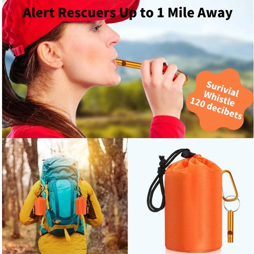 Emergency Sleeping Bag with Whistle, Portable Emergency Survival Bag, Lightweight Pocket Size Emergency Sleeping Bag, Waterproof Thermal Bivy Sack for Camping, Hiking (3)