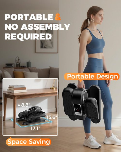Under Desk Elliptical Machine for Home Workout, 12 Levels Speeds Ellipse Leg Exerciser While Sitting Quiet & Portable Seated Pedal Exerciser with Remote Control & Non-Slip Pad (Black)