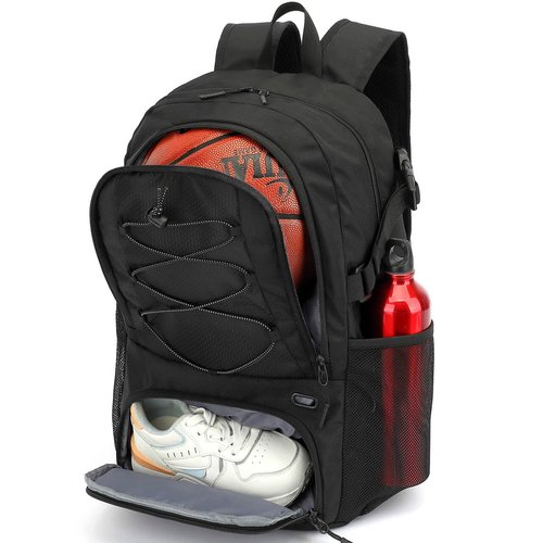 Lyweem Basketball Backpack Soccer Bag Adult with Ball Holder, Laptop & Shoe Compartment, 35L Large Gym Sports Backpack for Men Women Training Equipment Bags for Athletic Football Volleyball, Black